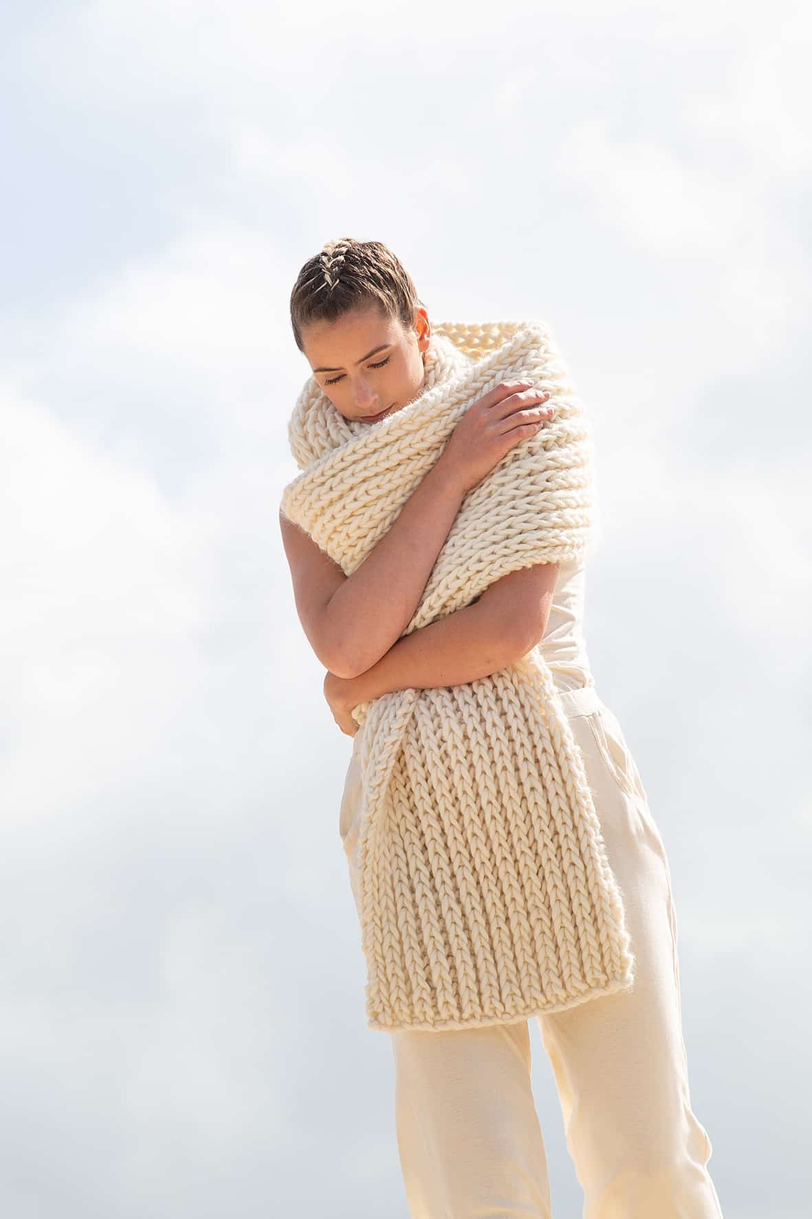 Hand knitted Merino wool plaid / shawl